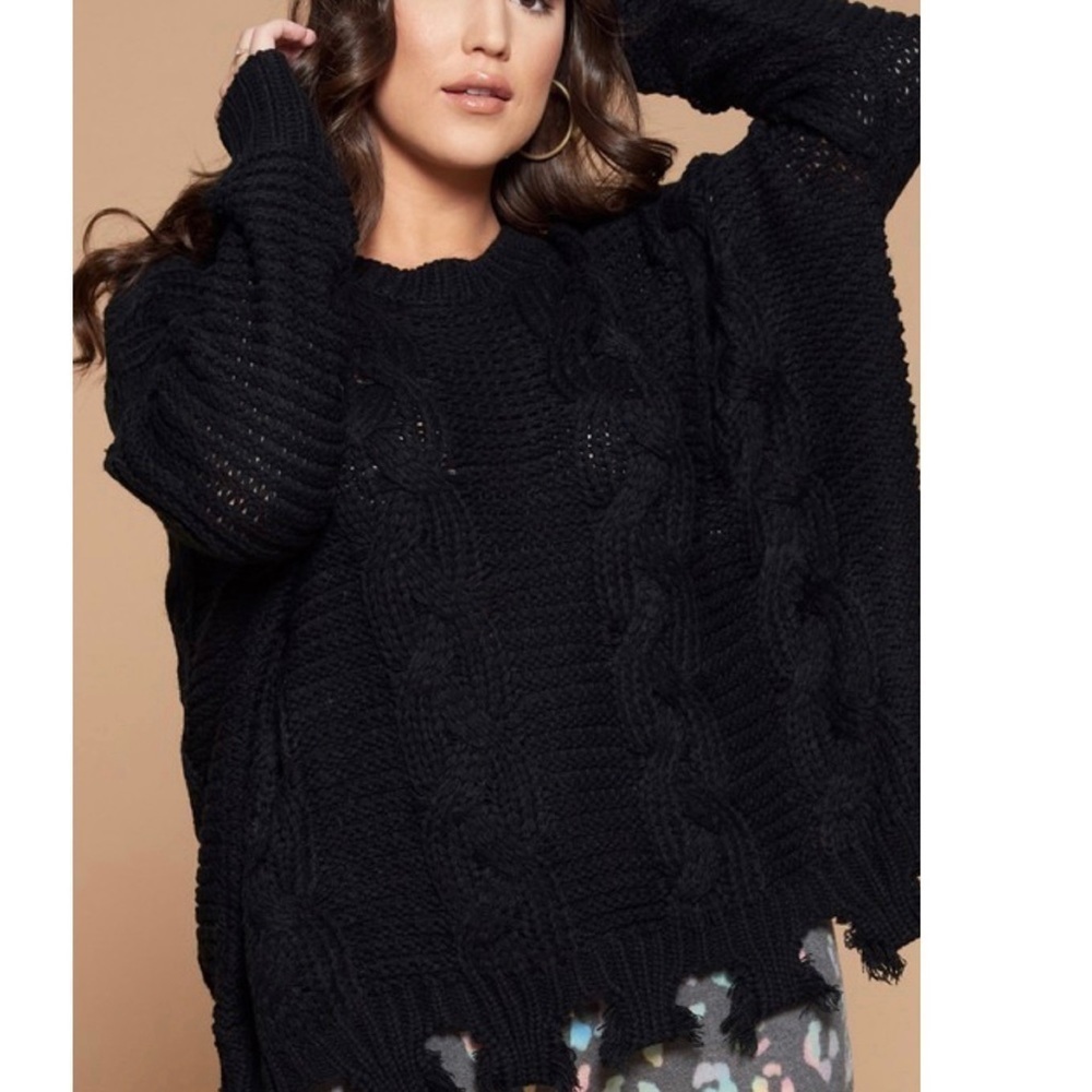 Diva Plus Black Sweater w/Wide Fringe - Picture 3 of 6